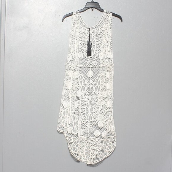 Poof apparel nwt white crocheted long vest cardigan - Picture 2 of 9